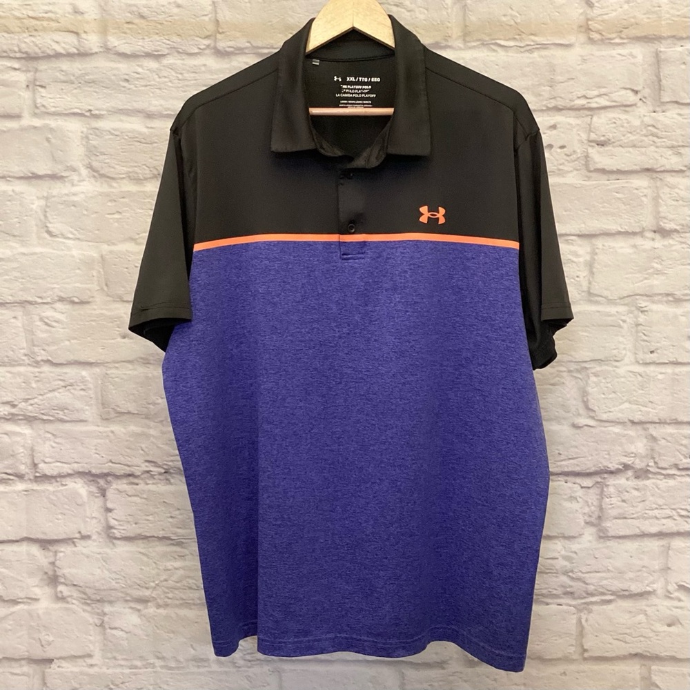 Under Armour XXL Men's Black and Blue Playoff Polo Shirt Loose Fit HeatGear